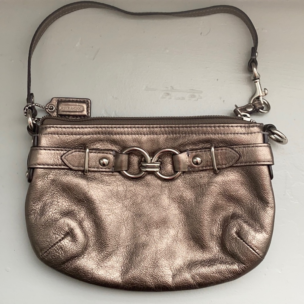 Gold metallic Coach clutch